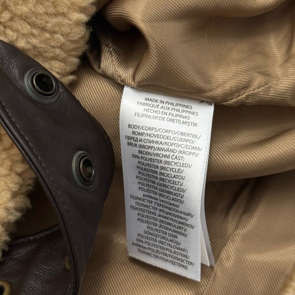 Polo Ralph Lauren Tan Sherpa moto belted Jacket cropped brown leather - Picture 10 of 10